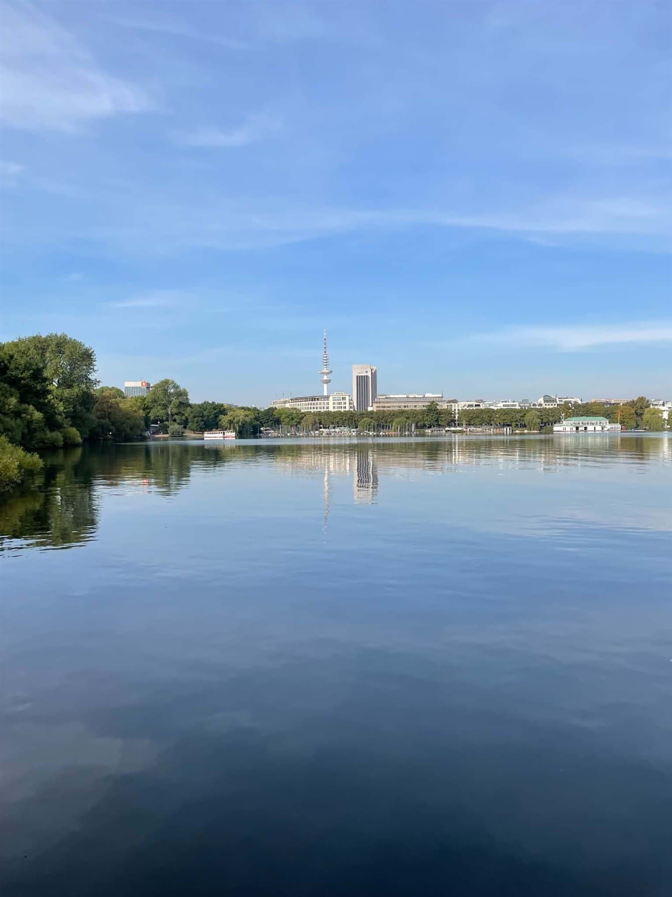 Calm morning view across the Außenalster lake in Hamburg