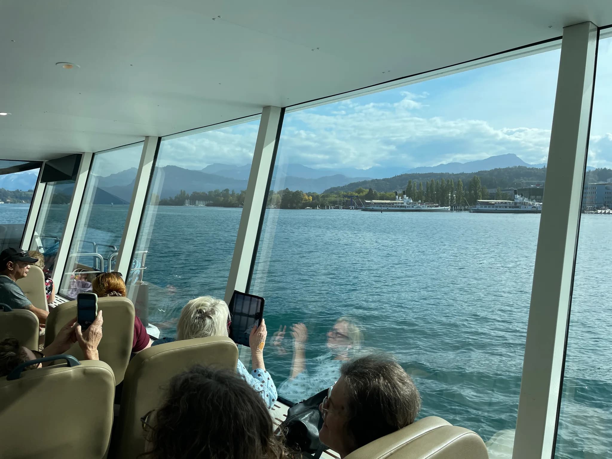 Passenger cabin on the short Lake Lucerne boat to Kehrsiten-Bürgenstock