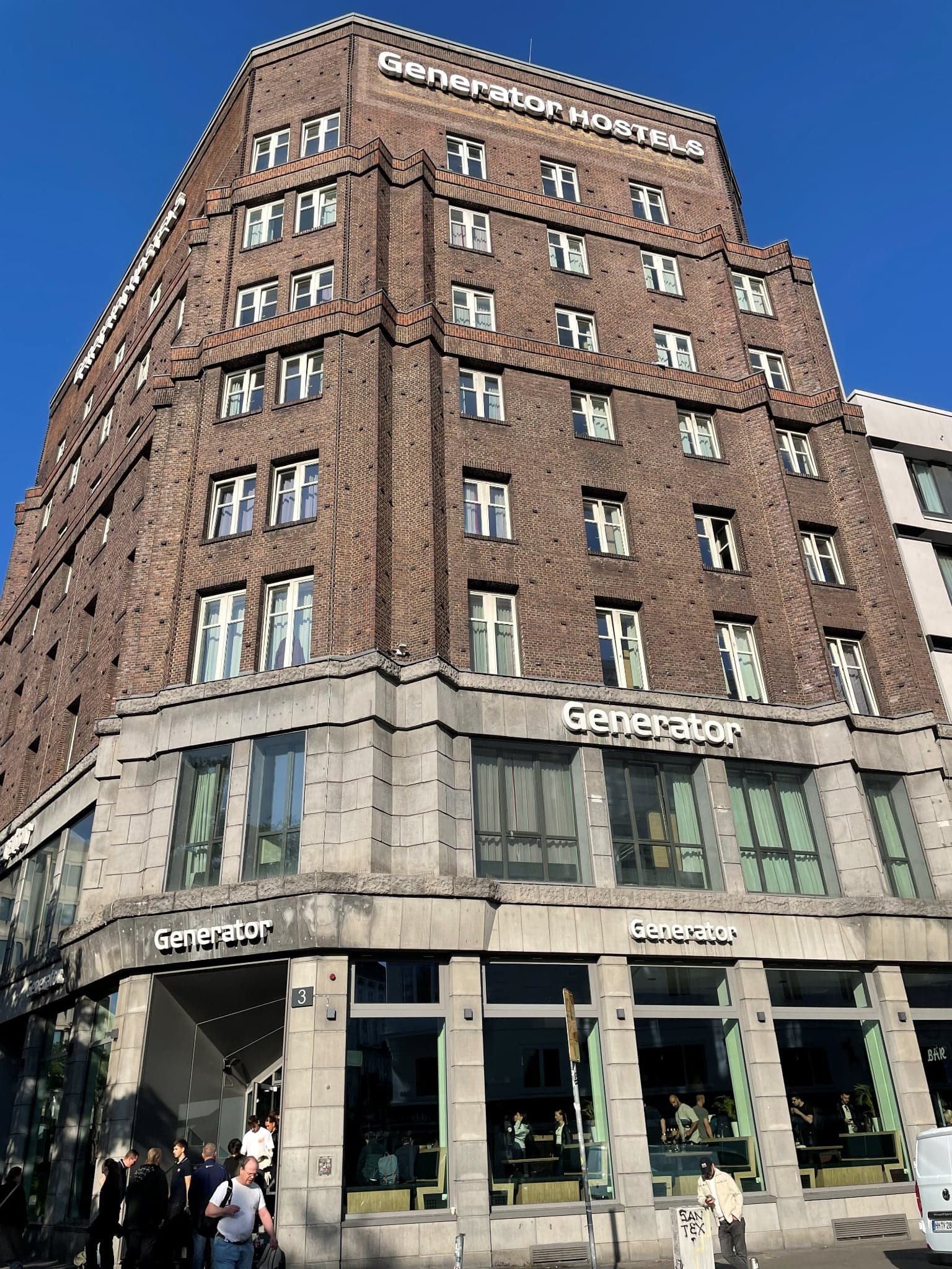 Generator Hostel Hamburg in a tall brick building near Hamburg Hauptbahnhof